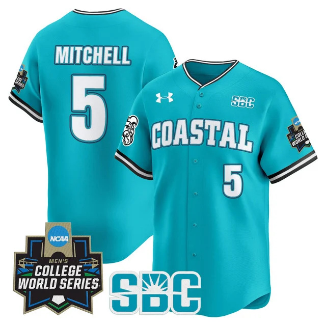 Men's Coastal Carolina Chanticleers 2025 World Series Vapor Premier Limited Jersey - All Stitched teal walker Mitchell
