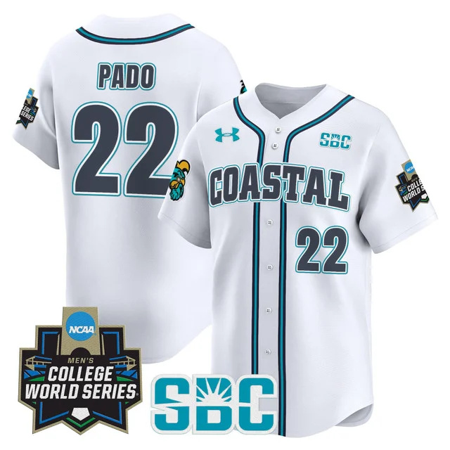 Men's Coastal Carolina Chanticleers 2025 World Series Vapor Premier Limited Jersey - All Stitched white  blagen pado