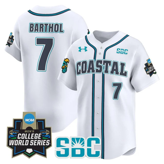 Men's Coastal Carolina Chanticleers 2025 World Series Vapor Premier Limited Jersey - All Stitched white  blake barthol