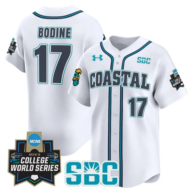 Men's Coastal Carolina Chanticleers 2025 World Series Vapor Premier Limited Jersey - All Stitched white  caden bodine