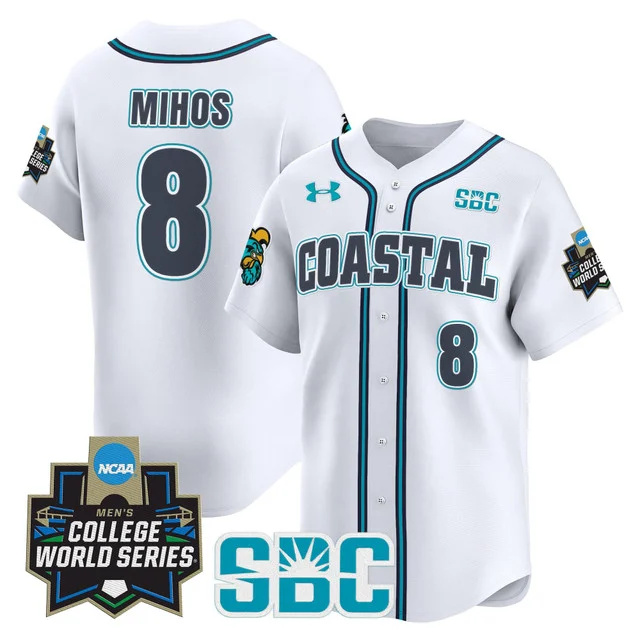 Men's Coastal Carolina Chanticleers 2025 World Series Vapor Premier Limited Jersey - All Stitched white  dean mihos