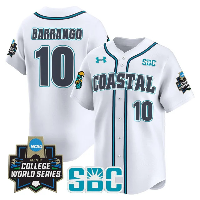 Men's Coastal Carolina Chanticleers 2025 World Series Vapor Premier Limited Jersey - All Stitched white Ty Barrango