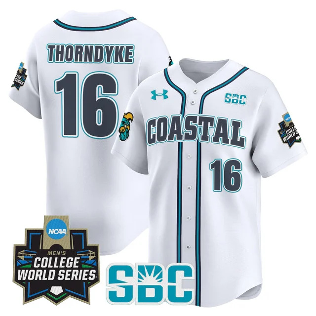 Men's Coastal Carolina Chanticleers 2025 World Series Vapor Premier Limited Jersey - All Stitched white colby thorndyke