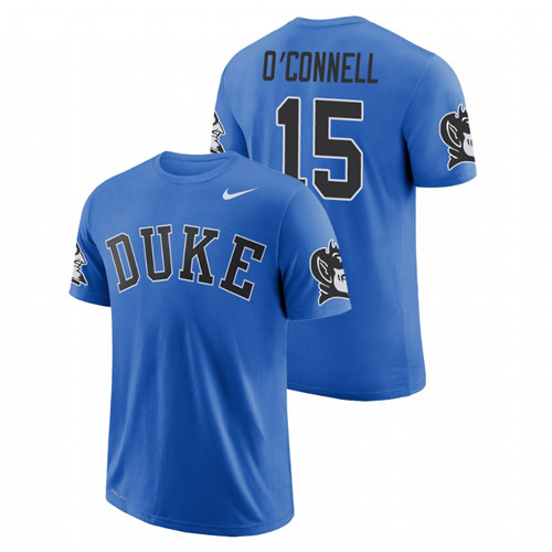 Men's College Basketball #15 Alex O'Connell Duke Blue Devils Performance Royal School Wordmark T-Shirt