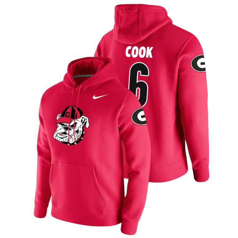 Men's College Football #6 James Cook Georgia Bulldogs Pullover Red Vault Club Hoodie
