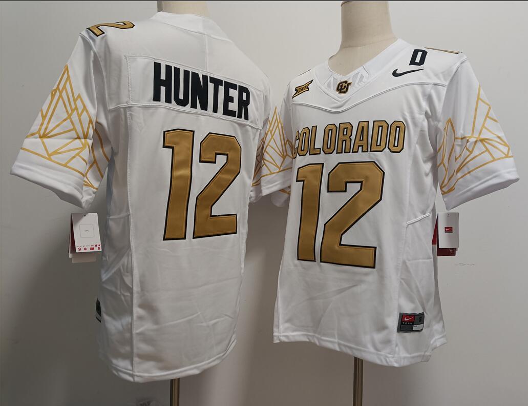 Men's Colorado Buffaloes #12 Travis Hunter White With XII Patch 2024 F.U.S.E Stitched Football Jersey