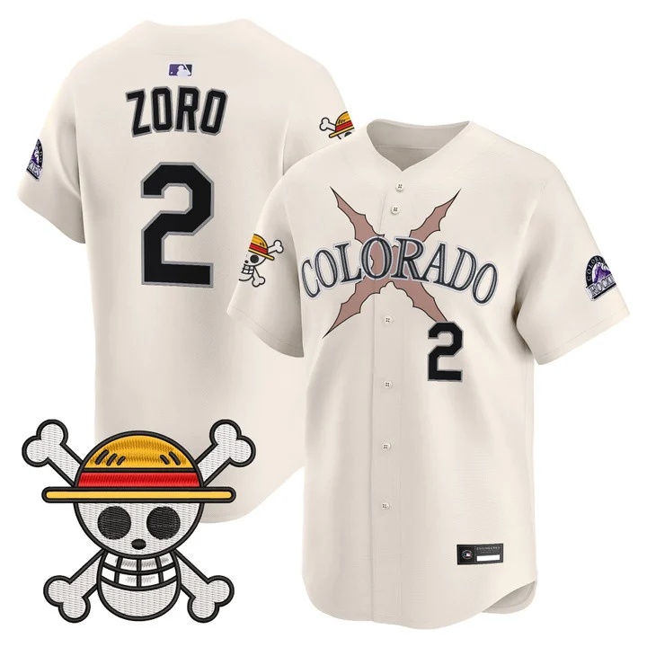 Men's Colorado Rockies x One Piece Vapor Premier Limited Jersey CREAM #2 ZORO
