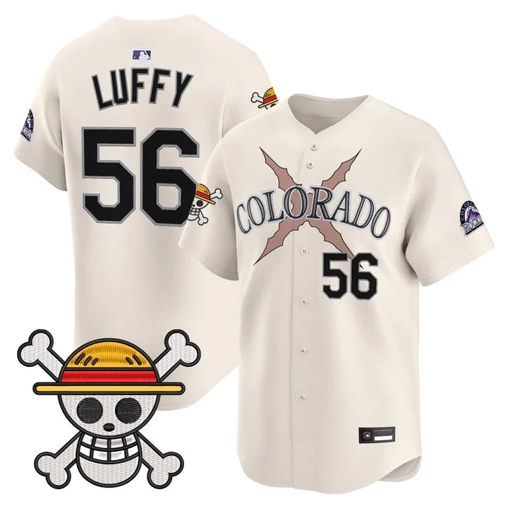Men's Colorado Rockies x One Piece Vapor Premier Limited Jersey CREAM #56 LUFFY