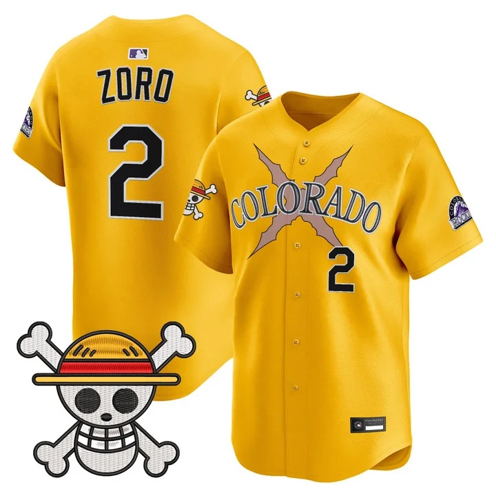 Men's Colorado Rockies x One Piece Vapor Premier Limited Jersey GOLD #2 ZORO
