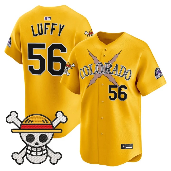 Men's Colorado Rockies x One Piece Vapor Premier Limited Jersey GOLD #56 LUFFY