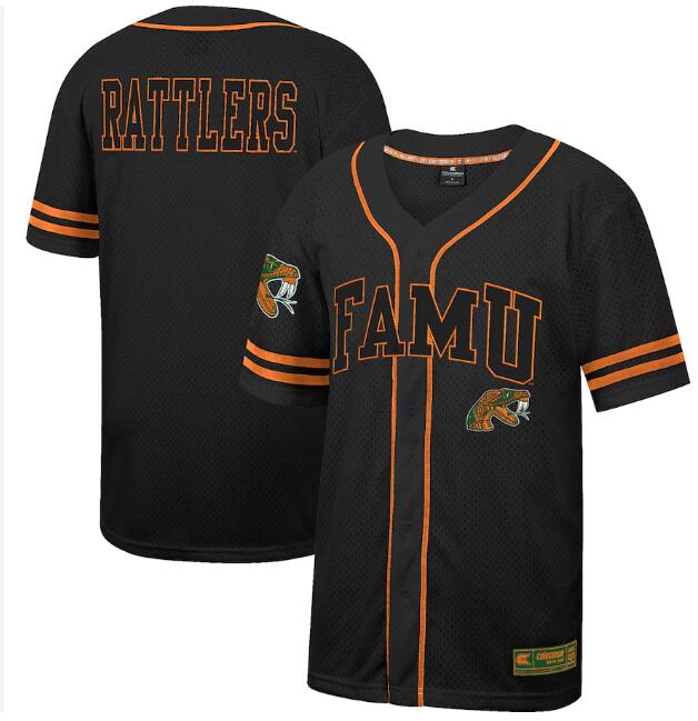 Men's Colosseum Black Florida A&M Rattlers Free Spirited Mesh Button-Up Baseball Jersey