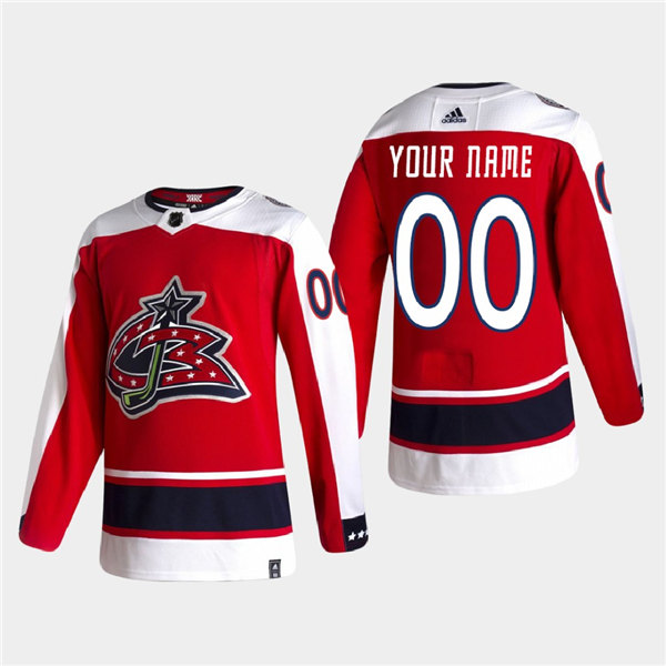 Men's Columbus Blue Jackets Custom Adidas Red 2021 NHL Season Reverse Retro Jersey Stitched
