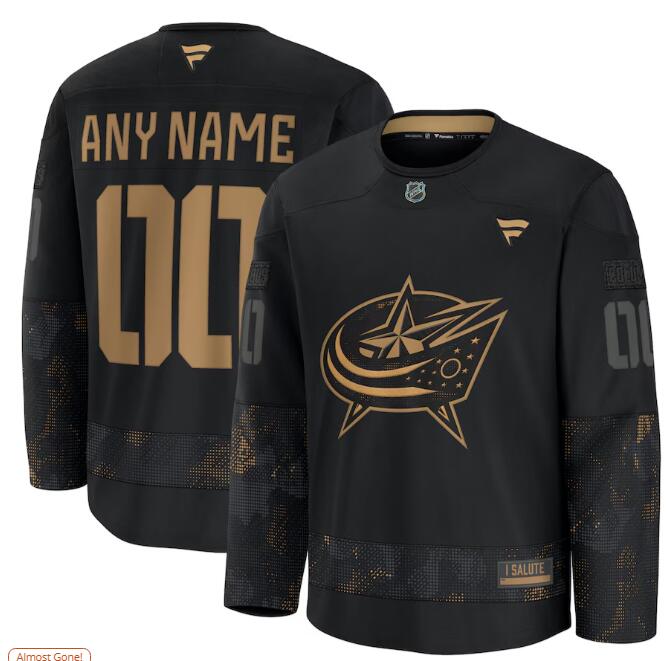 Men's Columbus Blue Jackets Fanatics Black 2024 Military Appreciation Custom Practice Jersey