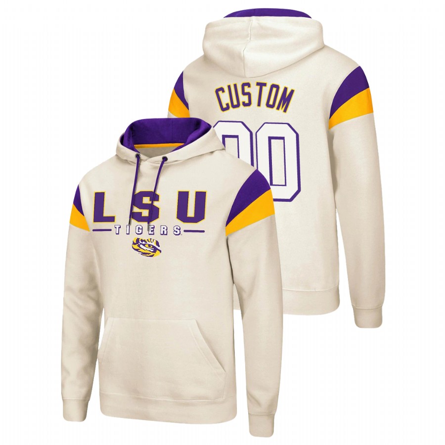 Men's Cream LSU Tigers Custom Fortress Pullover Hoodie