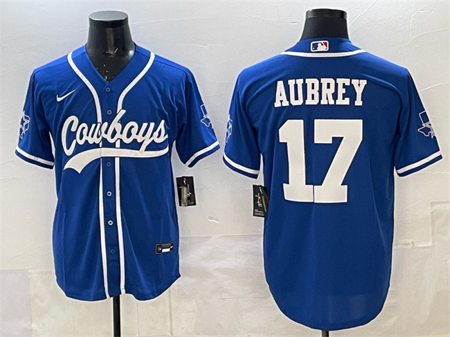 Men's Dallas Cowboys #17 Brandon Aubrey Blue Cool Base Stitched Baseball Jersey