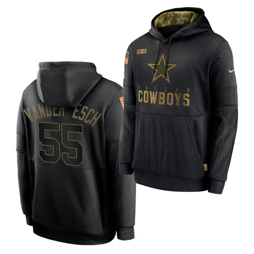 Men's Dallas Cowboys #55 Leighton Vander Esch 2020 Salute To Service Black Sideline Performance Pullover Hoodie