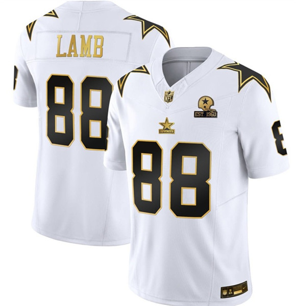 Men's Dallas Cowboys #88 CeeDee Lamb White Gold F.U.S.E. With Established In 1960 Patch Vapor Limited Football Stitched Jersey