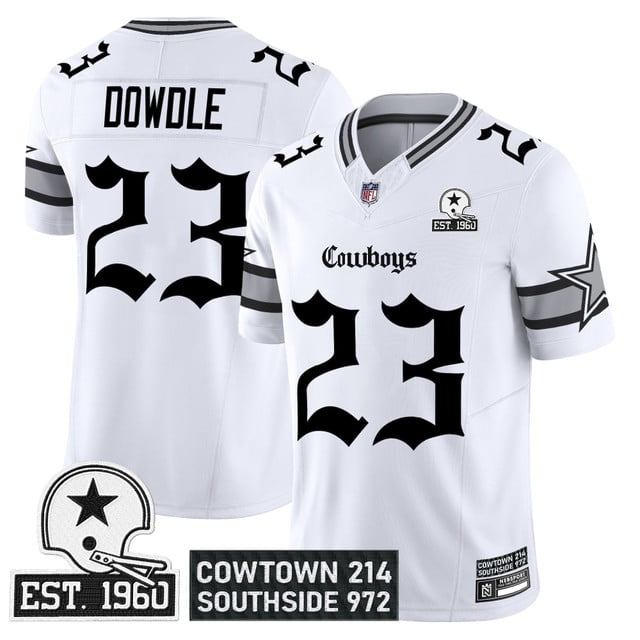 Men's Dallas Cowboys 'Gothic Lone Star Edition' Vapor Limited Jersey - All Stitched White Rico Dowdle