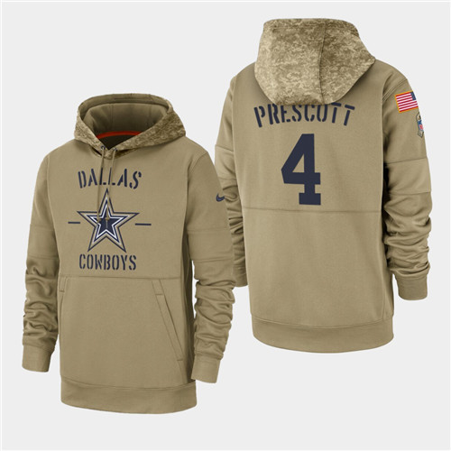 Men's Dallas Cowboys Dak Prescott 2019 Salute to Service Sideline Therma Pullover Hoodie - Tan