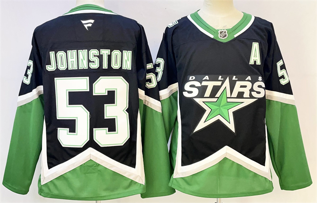 Men's Dallas Stars #53 Wyatt Johnston Black 2025-26 With A Patch Alternate Stitched Hockey Jersey
