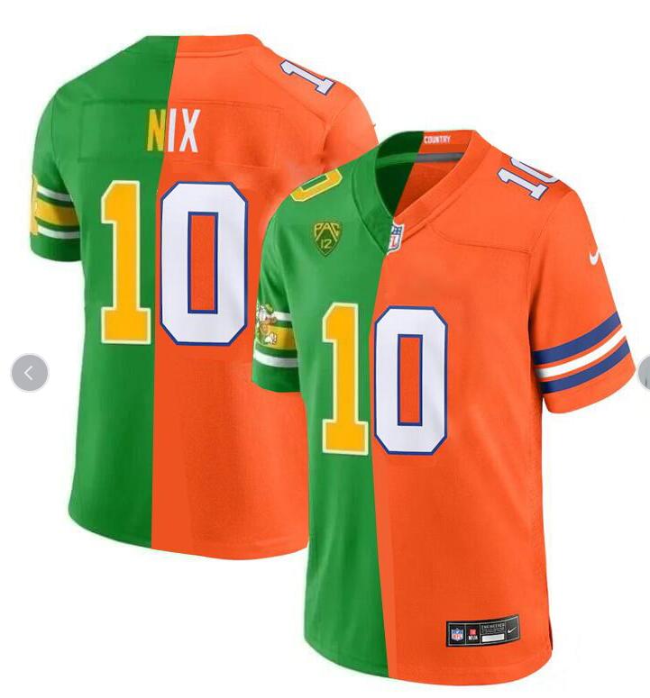 Men's Denver Broncos #10 Bo Nix Green Orange 2024 Draft F.U.S.E. Vapor Limited Football Stitched Jersey
