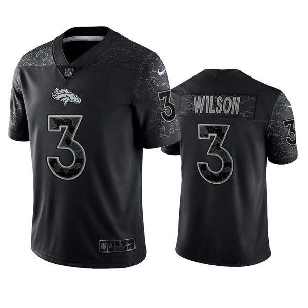 Men's Denver Broncos #3 Russell Wilson Black Reflective Limited Jersey