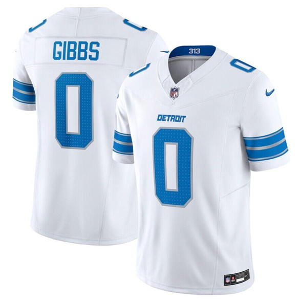 Men's Detroit Lions #0 Jahmyr Gibbs White 2025 F.U.S.E. Vapor Limited Football Stitched Jersey