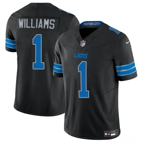 Men's Detroit Lions #1 Jameson Williams Black 2025 F.U.S.E. Vapor Limited Football Stitched Jersey