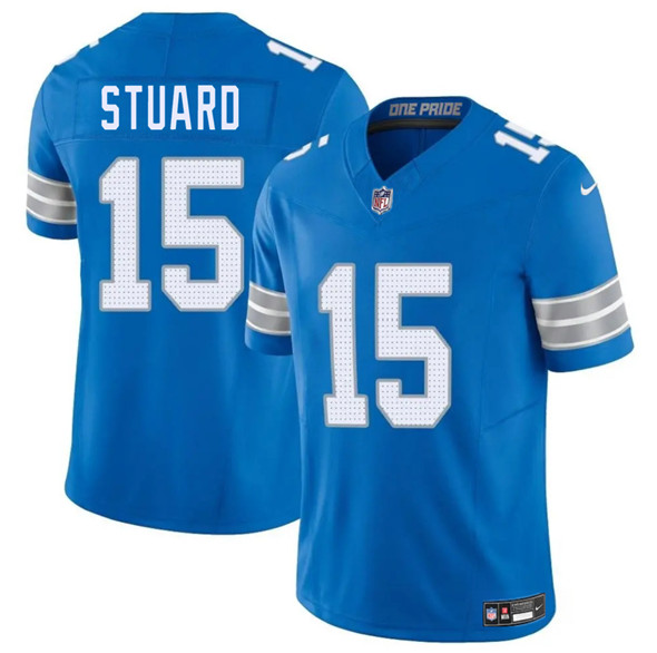 Men's Detroit Lions #15 Grant Stuard Blue 2025 F.U.S.E. Vapor Limited Football Stitched Jersey
