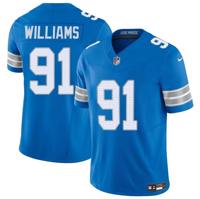 Men's Detroit Lions #91 Tyleik Williams Blue 2025 F.U.S.E. Vapor Limited Football Stitched Game Jersey