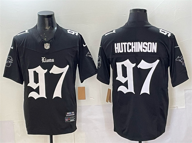 Men's Detroit Lions #97 Aidan Hutchinson Black 2025 F.U.S.E. 'Gothic Motor Grit Edition' Vapor Limited Stitched Football Jersey