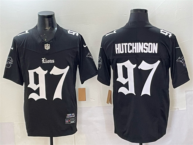 Men's Detroit Lions #97 Aidan Hutchinson Black 2025 F.U.S.E. 'Gothic Motor Grit Edition' Vapor Limited Stitched Football Jersey