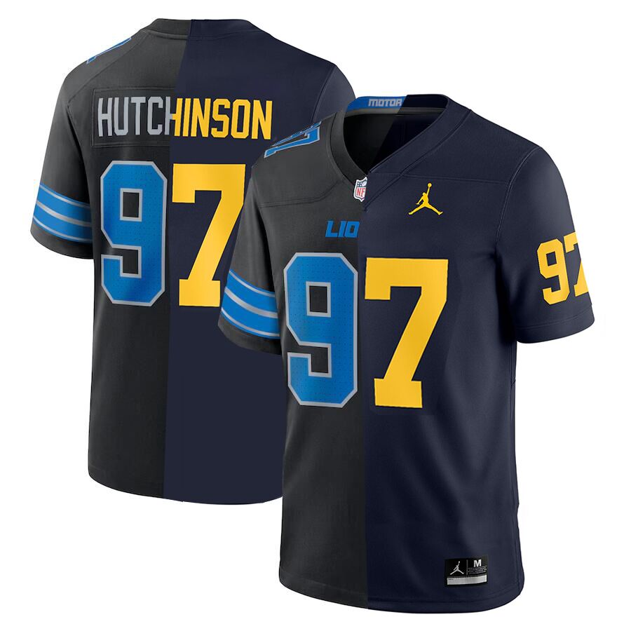 Men's Detroit Lions #97 Aidan Hutchinson Black Navy Split Vapor Limited Stitched Jersey