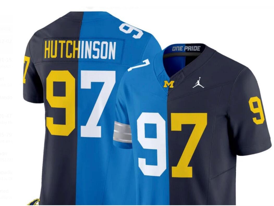 Men's Detroit Lions #97 Aidan Hutchinson Blue Navy Split Vapor Limited Stitched Jersey