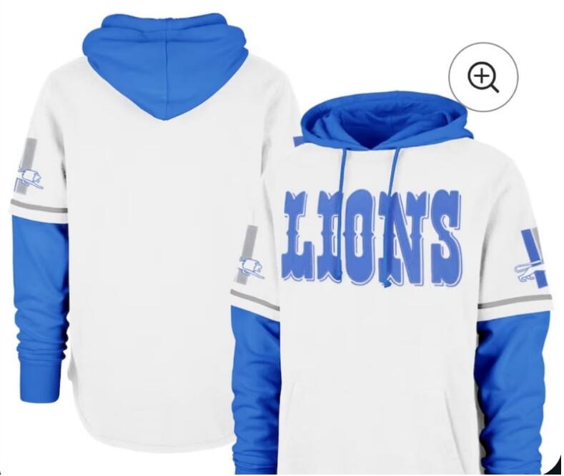 Men's Detroit Lions '47 White Throwback Shortstop Pullover Hoodie