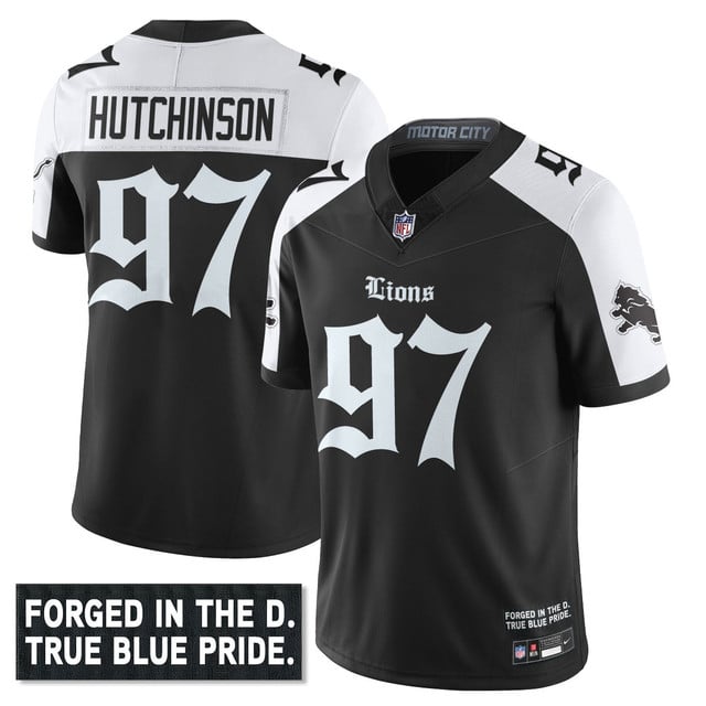 Men's Detroit Lions 'Gothic Motor City Edition' Vapor Limited Jersey - All Stitched Black Alternate Aidan Hutchinson - 97