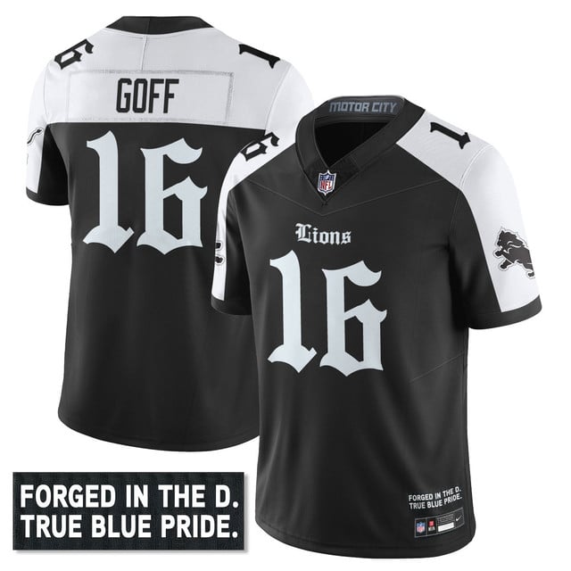 Men's Detroit Lions 'Gothic Motor City Edition' Vapor Limited Jersey - All Stitched Black Alternate Jared Goff - 16