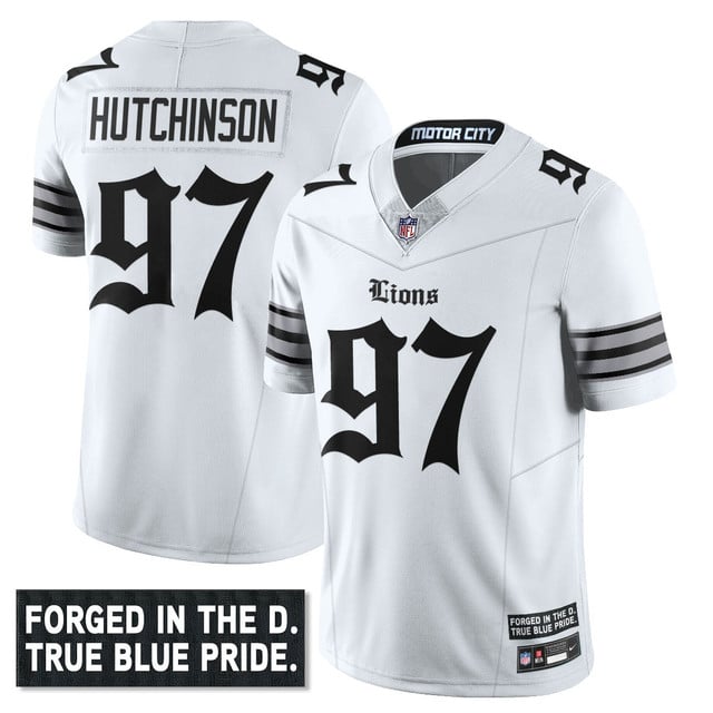 Men's Detroit Lions 'Gothic Motor City Edition' Vapor Limited Jersey - All Stitched White Aidan Hutchinson - 97