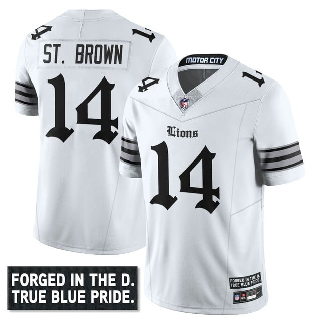 Men's Detroit Lions 'Gothic Motor City Edition' Vapor Limited Jersey - All Stitched White Amon-Ra St. Brown -14