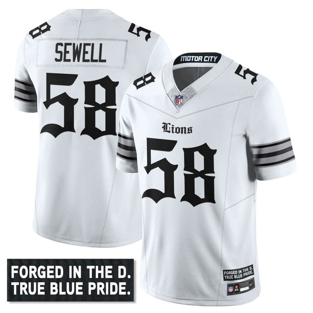 Men's Detroit Lions 'Gothic Motor City Edition' Vapor Limited Jersey - All Stitched White Penei Sewell - 58