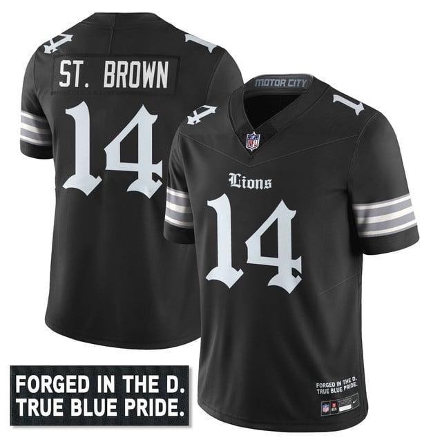 Men's Detroit Lions 'Gothic Motor City Edition' Vapor Limited Jersey #14 Amon-Ra St.Brown