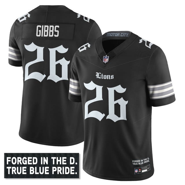 Men's Detroit Lions 'Gothic Motor City Edition' Vapor Limited Jersey #26 Jahmyr Gibbs