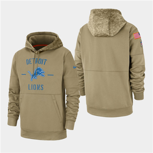 Men's Detroit Lions Tan 2019 Salute to Service Sideline Therma Pullover Hoodie