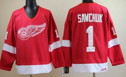 Men's Detroit Red Wings #1 Terry Sawchuk 1986-87 Red CCM Vintage Throwback Jersey Stitched