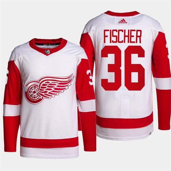 Men's Detroit Red Wings #36 Christian Fischer Adidas White Away Player Jersey 