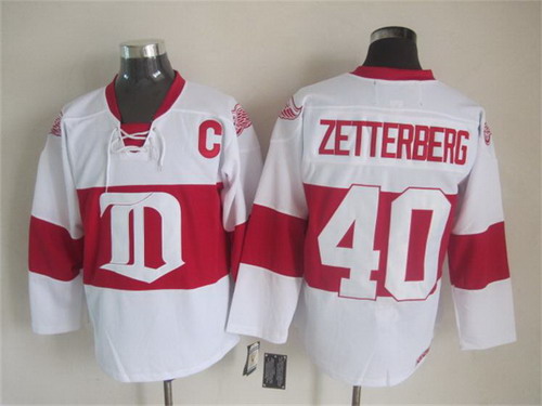 Men's Detroit Red Wings #40 Henrik Zetterberg 2008-09 White CCM Vintage Throwback Jersey Stitched