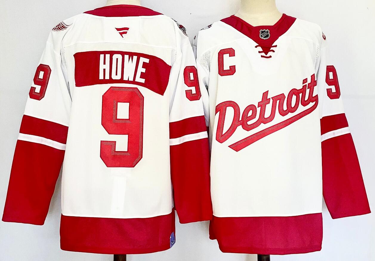 Men's Detroit Red Wings #9 Gordie Howe White 2025 Stitched Jersey