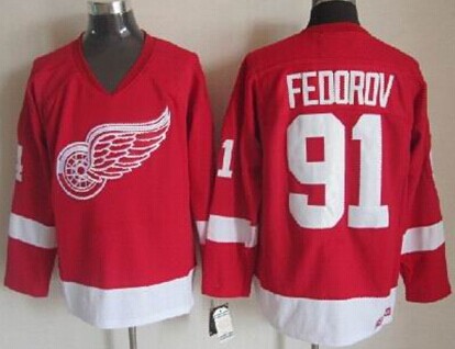 Men's Detroit Red Wings #91 Sergei Fedorov Red Throwback CCM Jersey Stitched