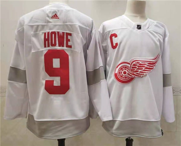 Men's Detroit Red Wings Retired Player #9 Gordie Howe White 2021 Reverse Retro Jersey Stitched