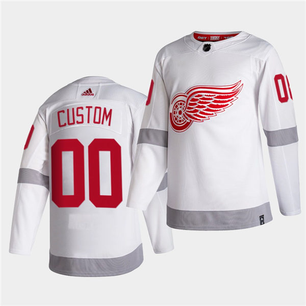 Men's Detroit Red Wings adidas White 2021 Reverse Retro Custom Jersey Stitched